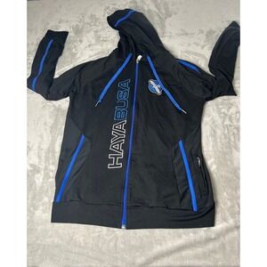 Hayabusa MMA Full Zip Hoodie Mens Large Black Blue Falcon Logo HO1 Jacket